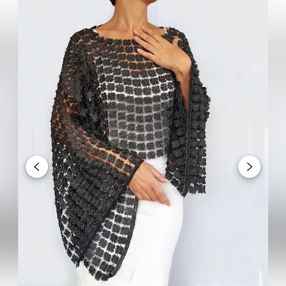 Accessories - Elegant Black lace Crochet Women's evening shawl